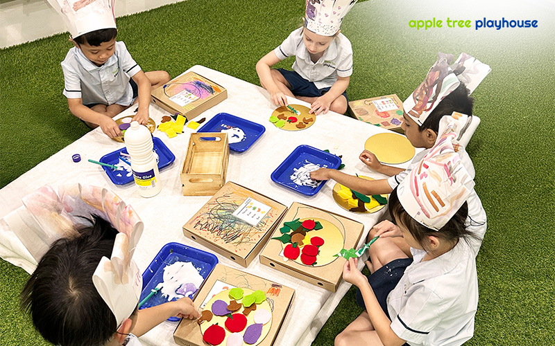 Pre-school students crafting